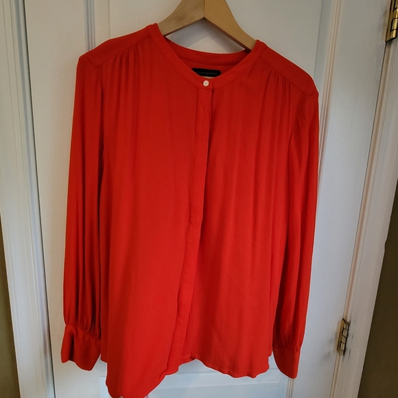 Red women's button down blouse - Picture 2 of 7